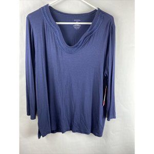 George Womens  Sz XL Navy Blue Long Sleeve Embroidered Chest Top